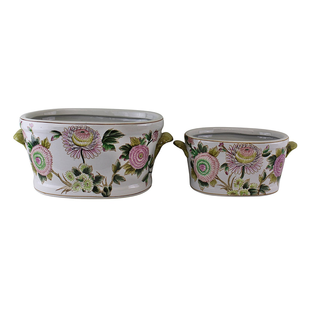 Set mit 2 Keramik Pflanztöpfe, Blumenmuster