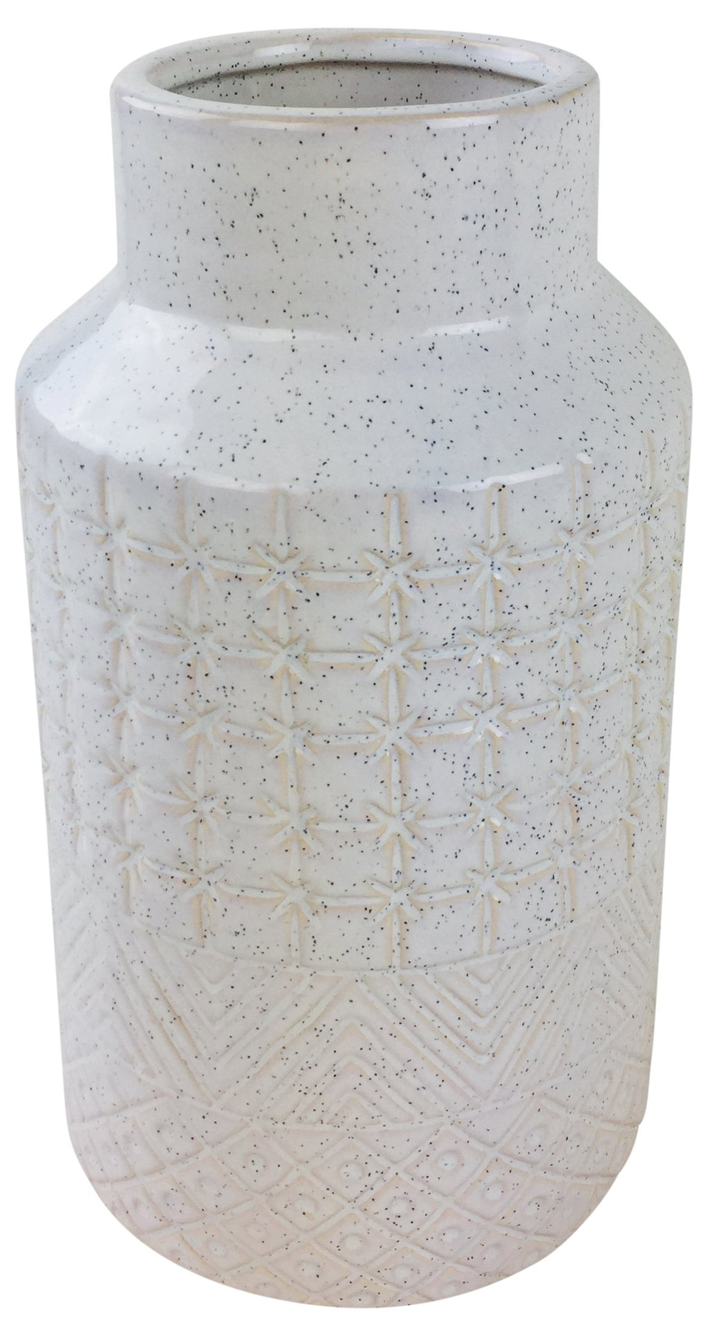 weiß strukturierte Steingut Vase 30cm
