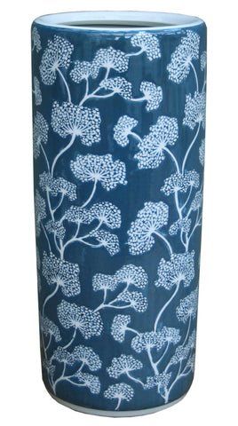 Keramik geprägter Regenschirmständer, blau/weißes Blumenmuster