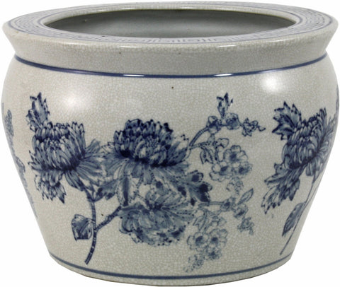 Keramik Pflanztopf, Vintage blau und weiß Magnolien Design
