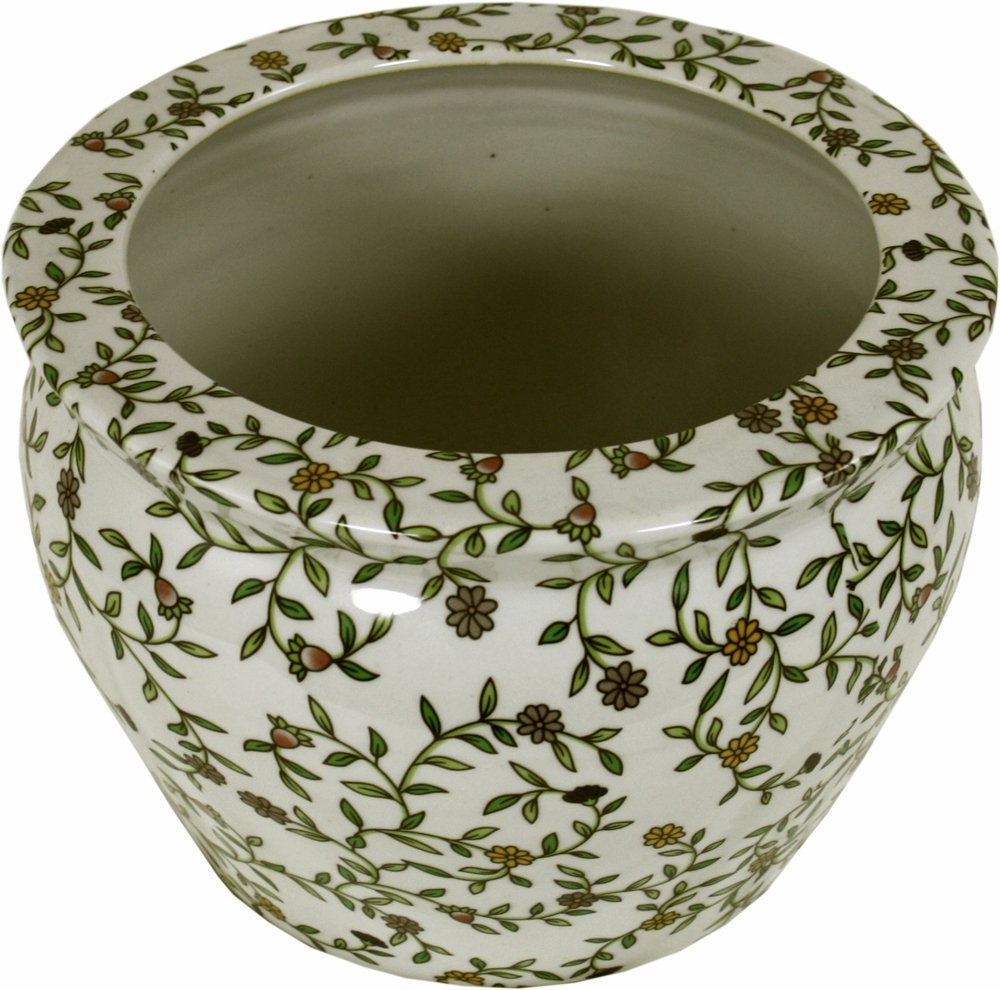 Keramik Pflanztopf, Vintage grün und weiß Blumenmuster
