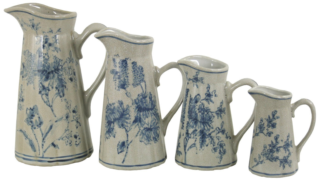 Set mit 4 Keramikkrügen, Vintage Blue & White Magnolien Design