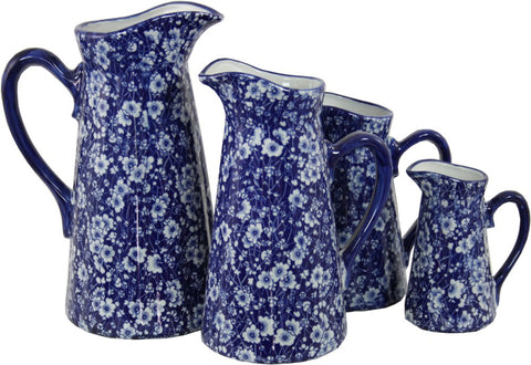 Set mit 4 Keramikkrügen, Vintage Blue & White Gänseblümchen Design
