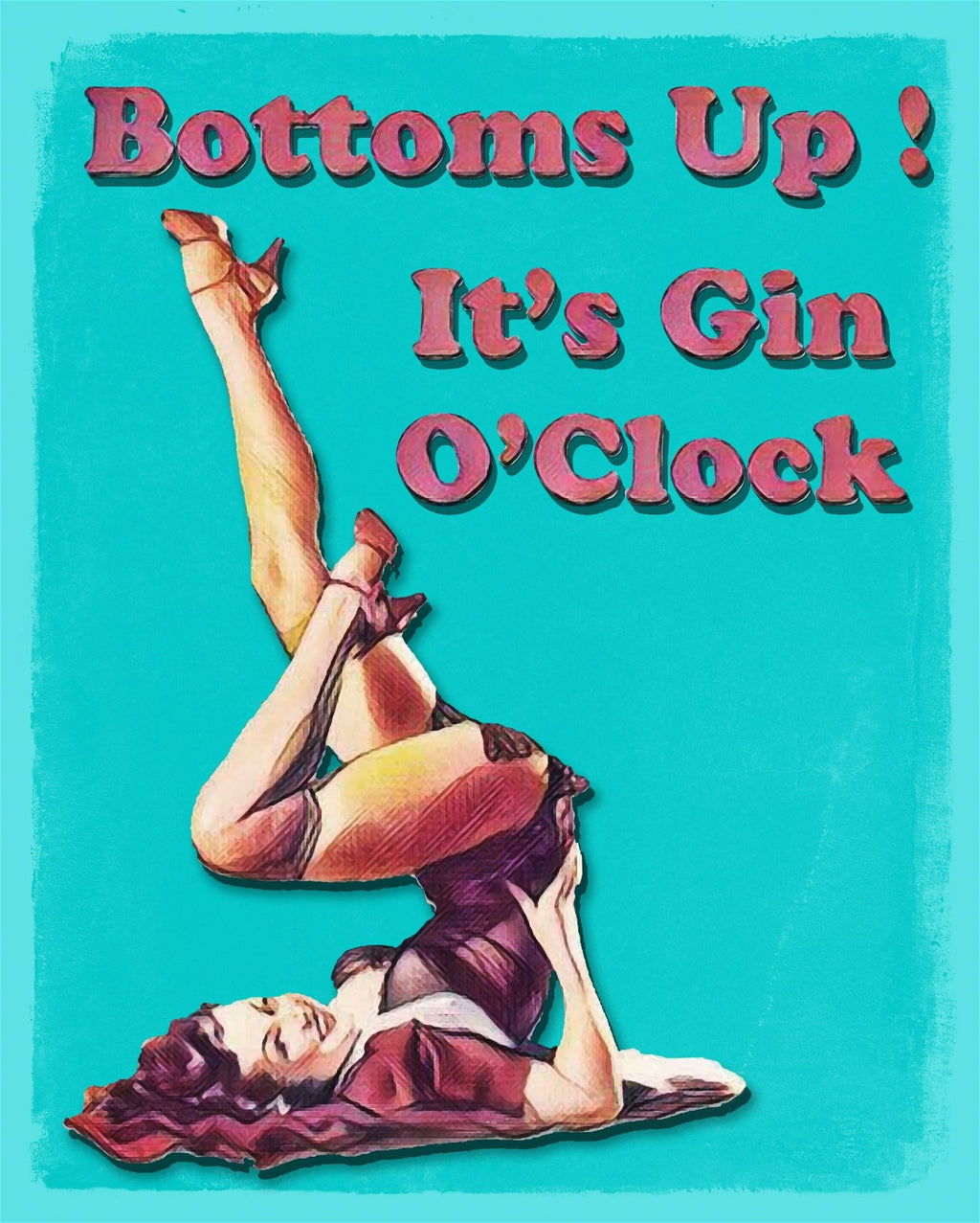 Vintage Metallschild - Bottoms Up It's Gin O'Clock - Prost. Es ist Gin Zeit
