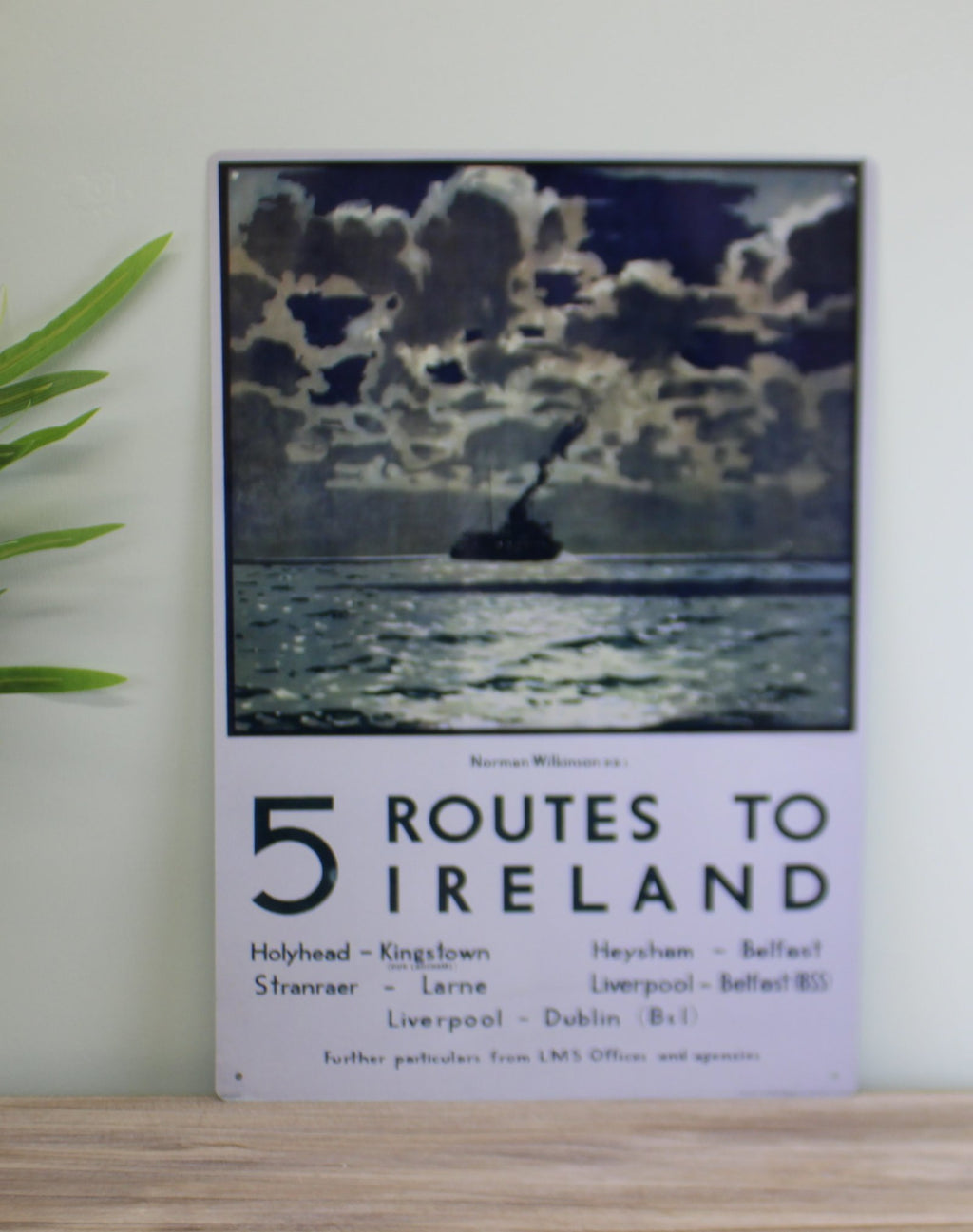 Vintage Metallschild - Retro Kunst - 5 Routes To Ireland Ferry Poster