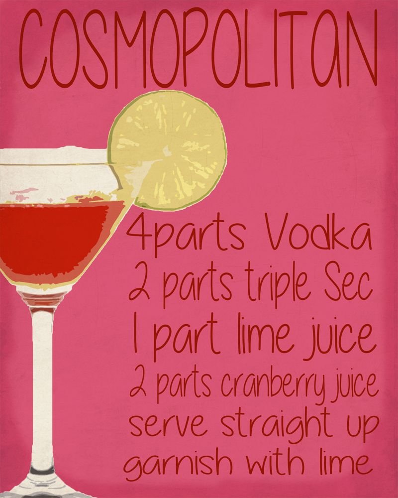 Vintage Metallschild - Cosmopolitan Cocktail Recipe - Cosmopolitan Cocktail Rezept