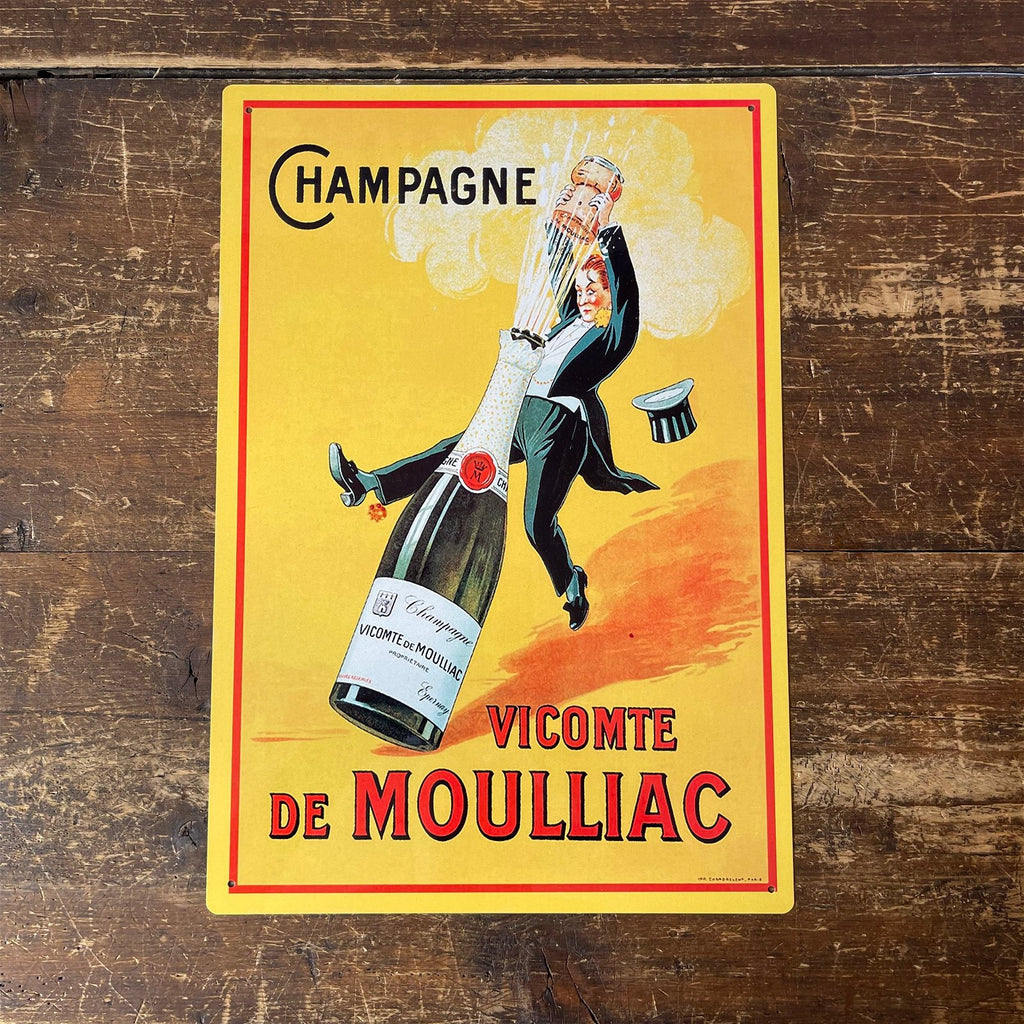 Vintage Metallschild - Retro Werbung Champagner Vicomte De Moulliac Schild