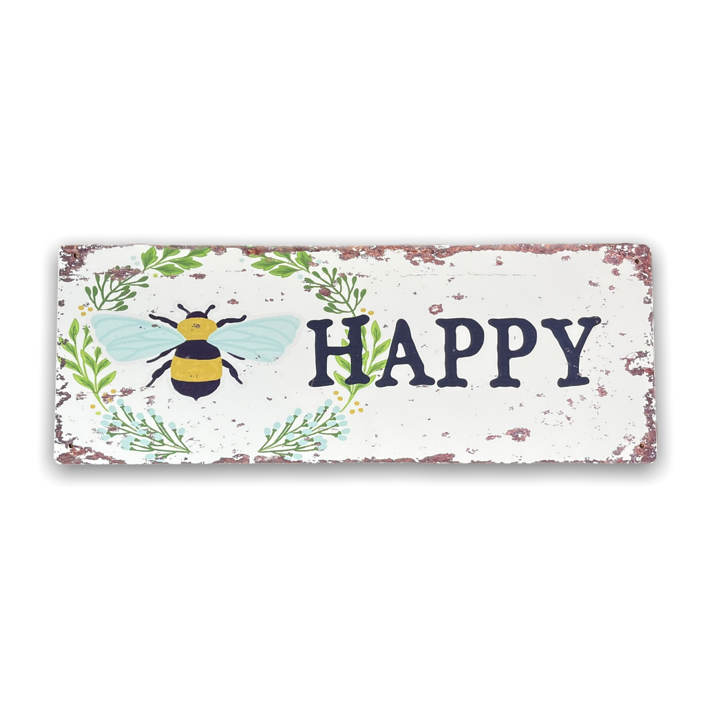 Vintage Metallschild - Bee Happy Wandschild