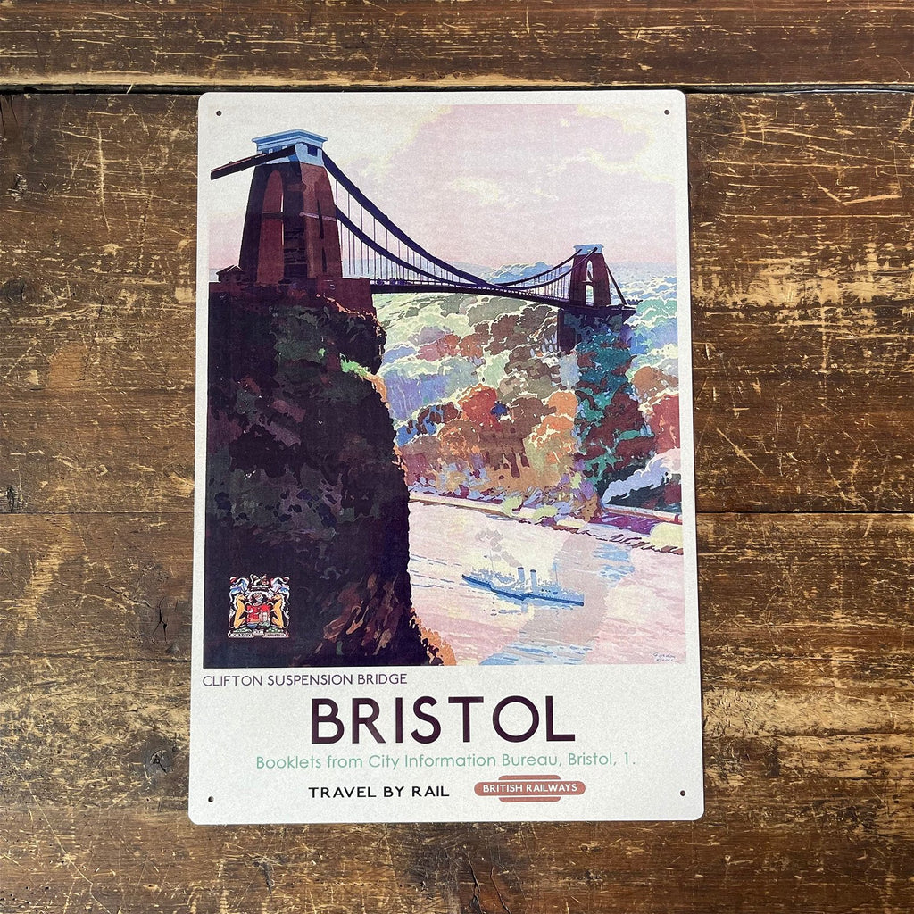 Vintage Metallschild - British Railways Retro-Werbung, Bristol Clifton Suspension Bridge