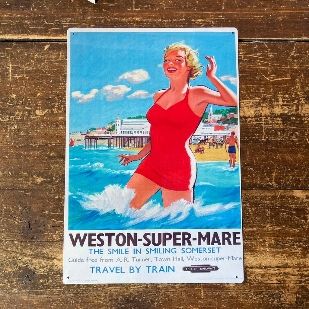 Vintage Metallschild - British Railways Retro-Werbung, Weston-Super-Mare, Somerset