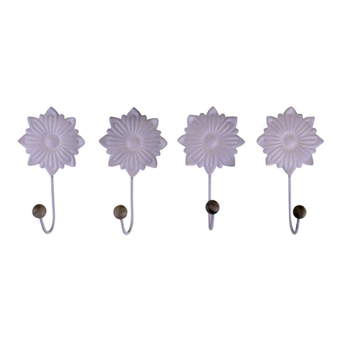 Set mit 4 dekorativen Metallmantelhaken, weiße Blumen