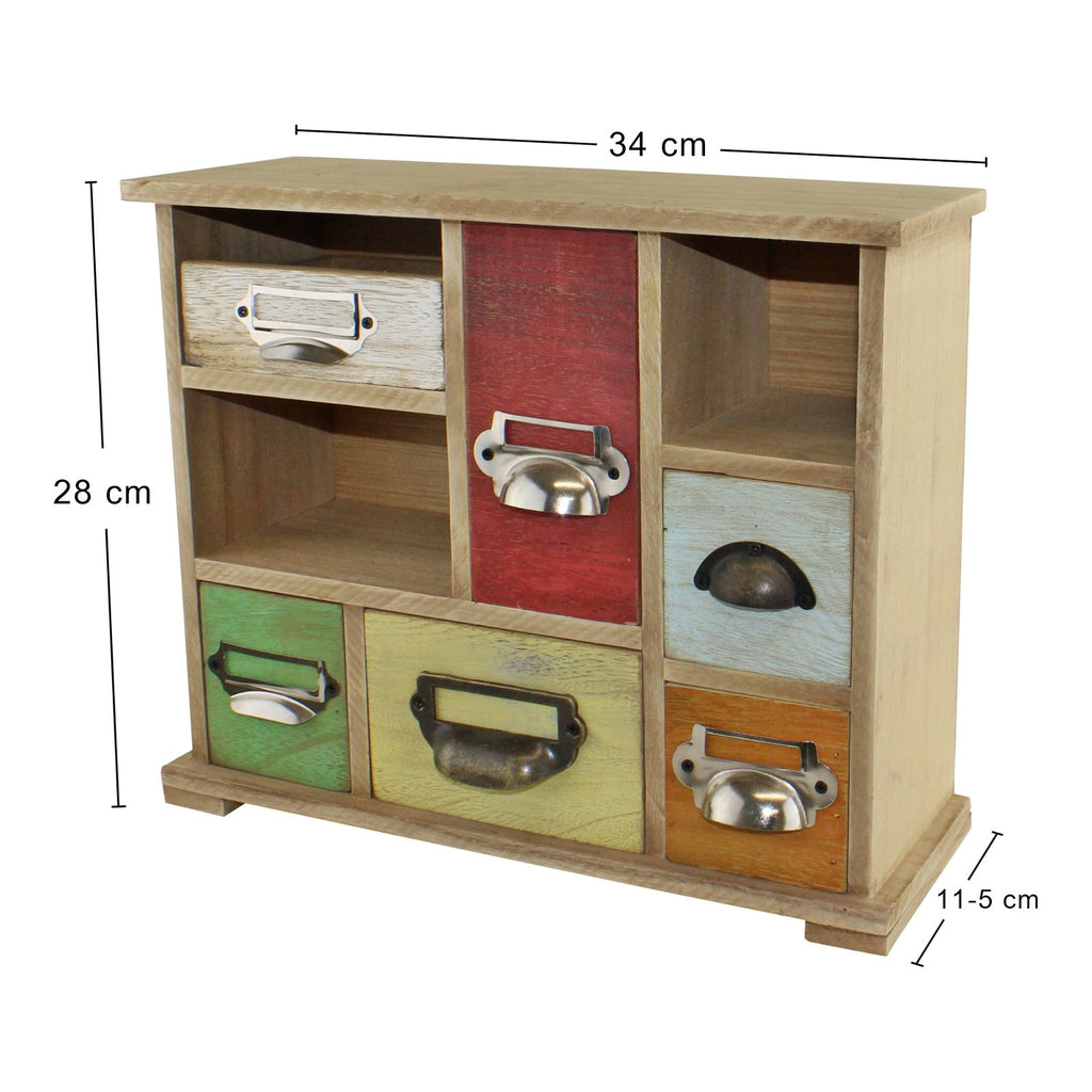 Schrank aus Holz mehrfarbig mit 6 Schubladen und 2 Fächern