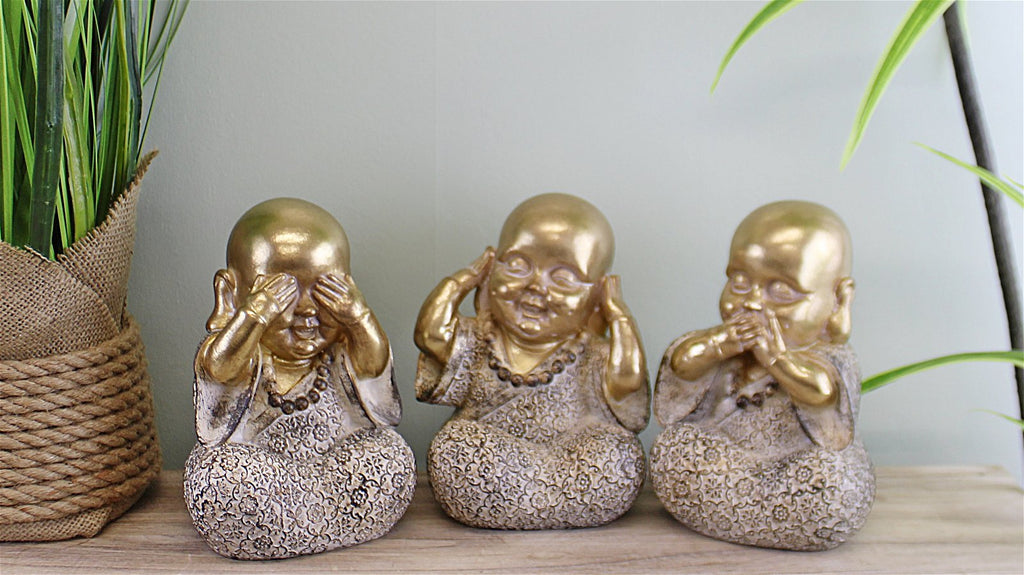 Set bestehend aus 3 Goldbuddha, "Nicht sehen, Nicht hören, Nicht sagen"