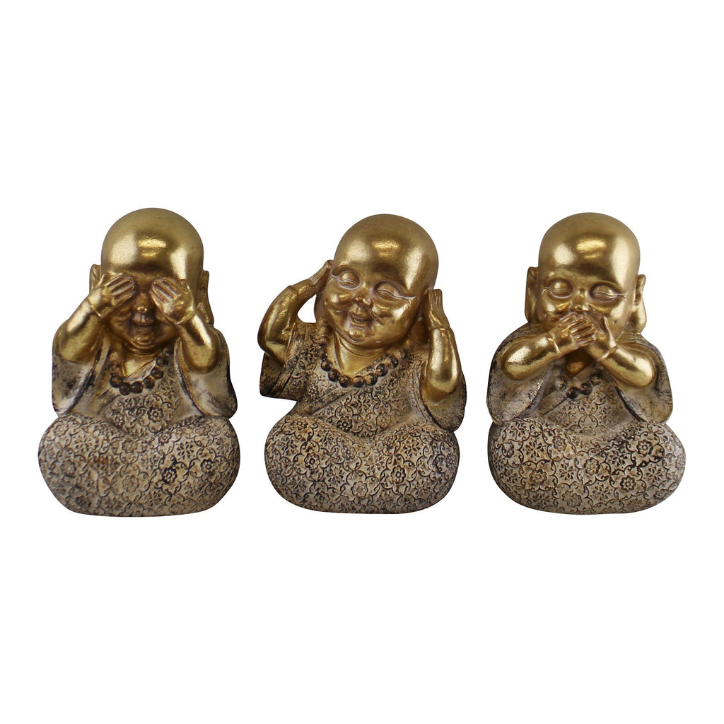 Set bestehend aus 3 Goldbuddha, "Nicht sehen, Nicht hören, Nicht sagen"