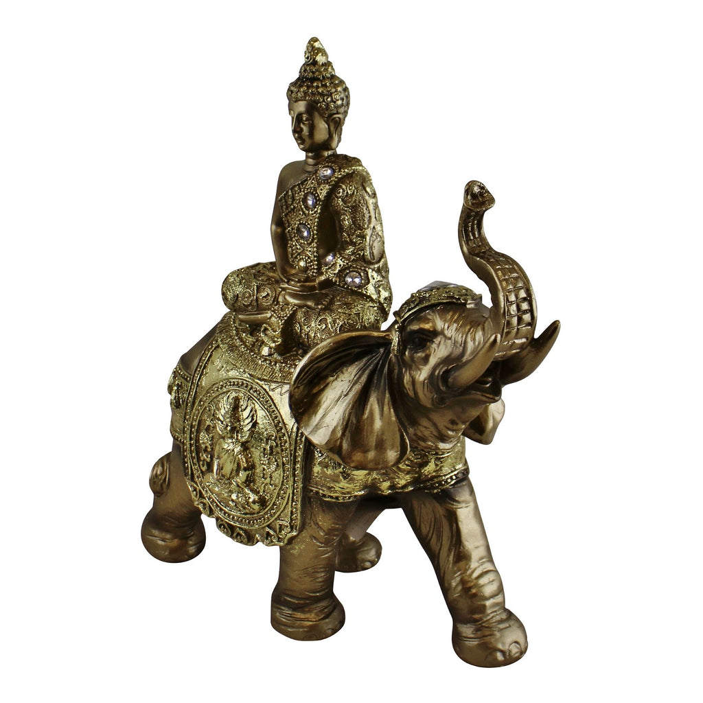 großer Buddha auf einem Elefant reitend vergoldet mit Juwelen