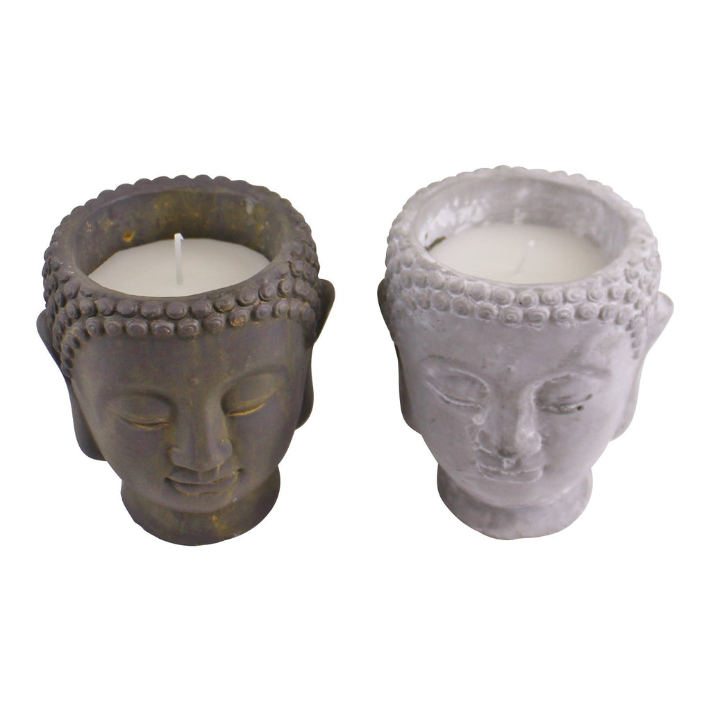 Set bestehend aus 2 mittelgroßen Kerzen im Buddha-Design Kerzenhalter aus Ton