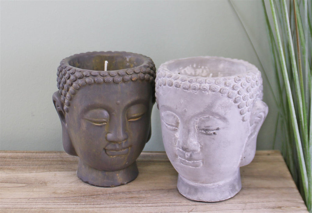 Set bestehend aus 2 mittelgroßen Kerzen im Buddha-Design Kerzenhalter aus Ton