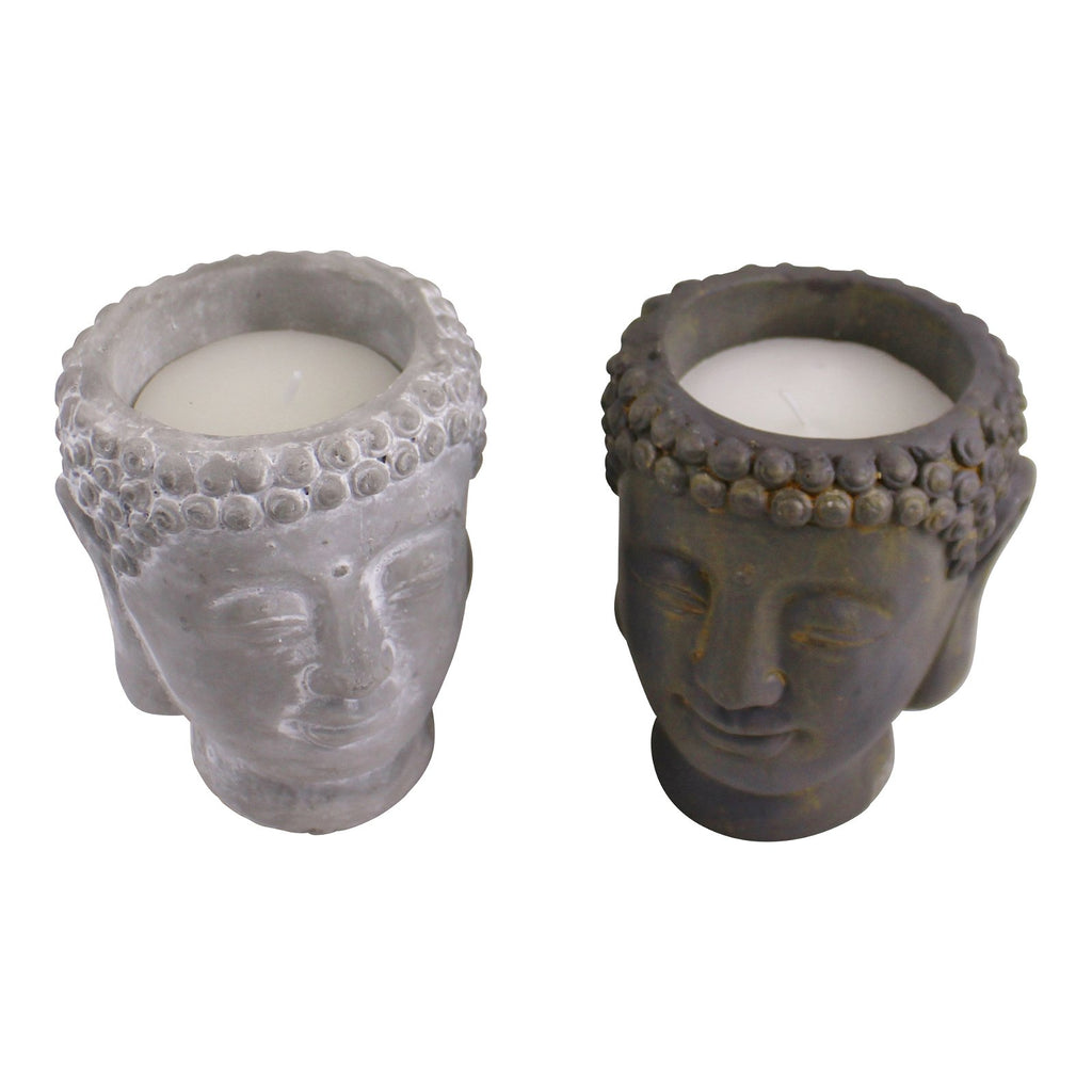 Set bestehend aus 2 kleinen Kerzen im Buddha-Design Kerzenhalter aus Ton