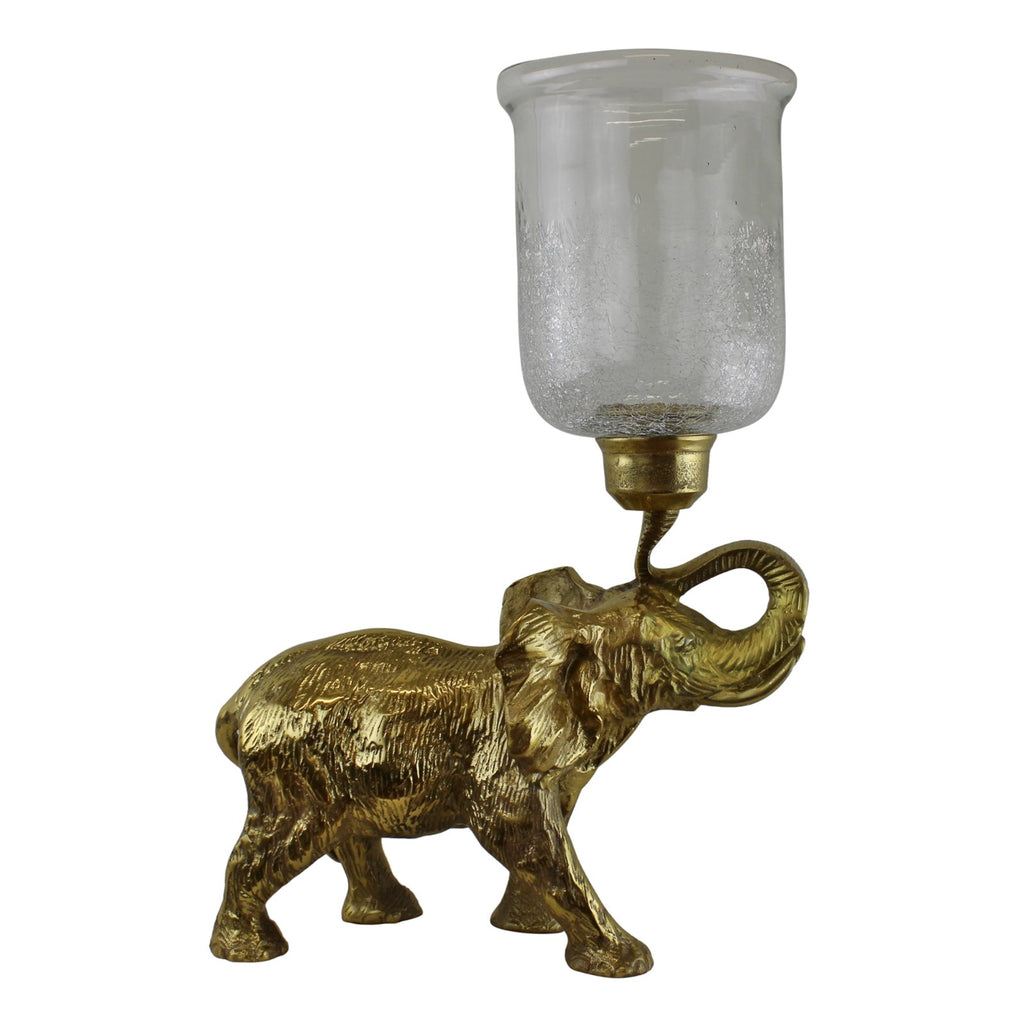 großer goldener Elefantenkerzenhalter mit Hurrikanglas