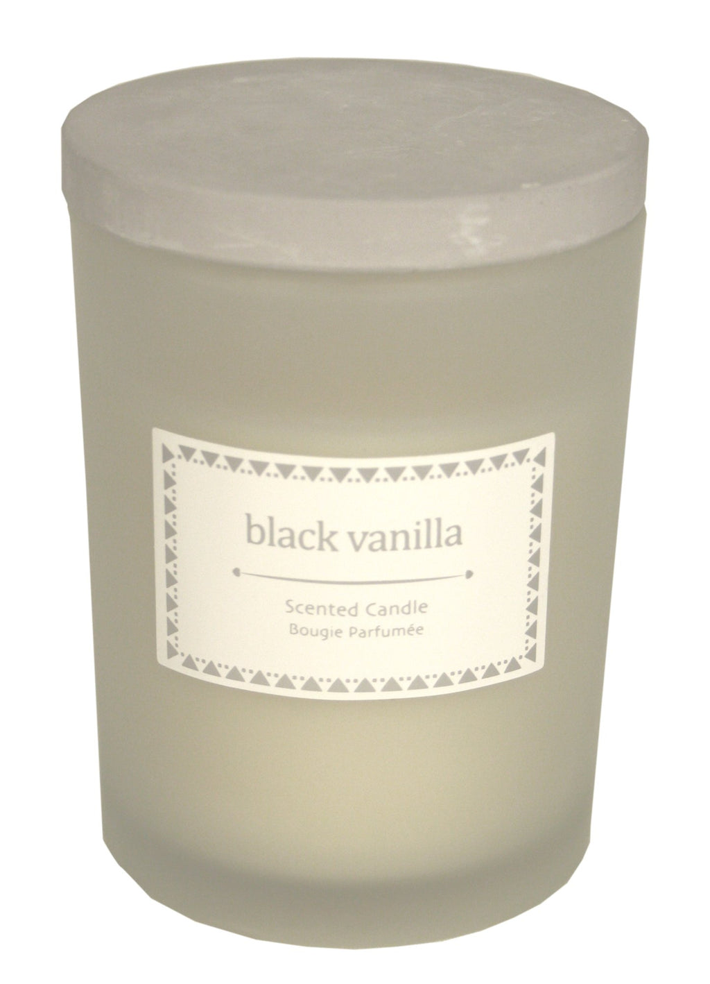 Kerzenhalter aus Glas mit Deckel in dunkelgrauer Geschenkbox - schwarze Vanille