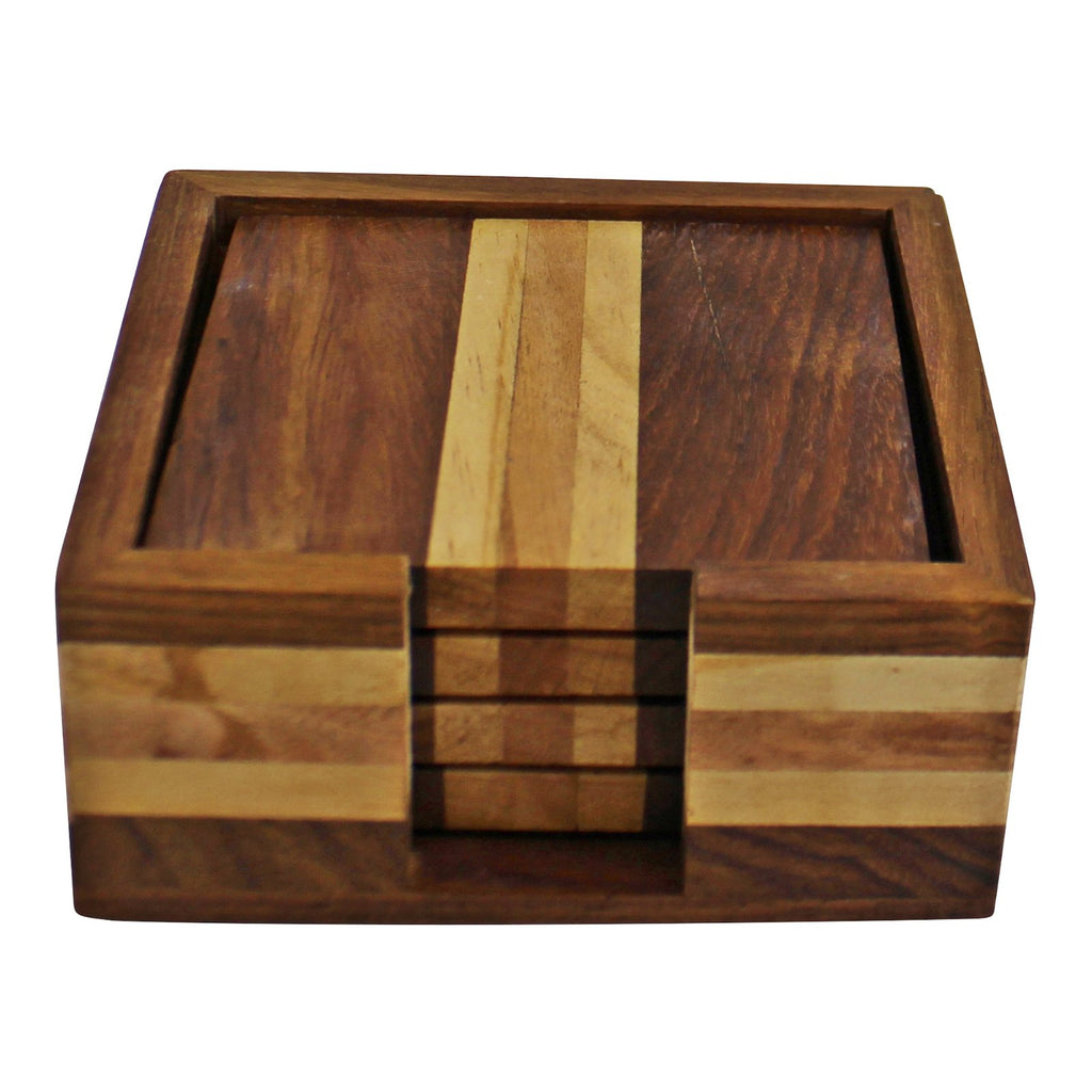 4er-Set Holzuntersetzer mit Box