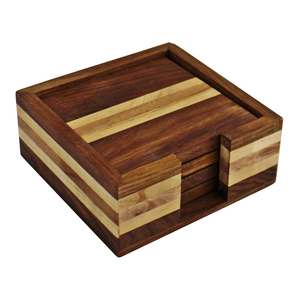 4er-Set Holzuntersetzer mit Box