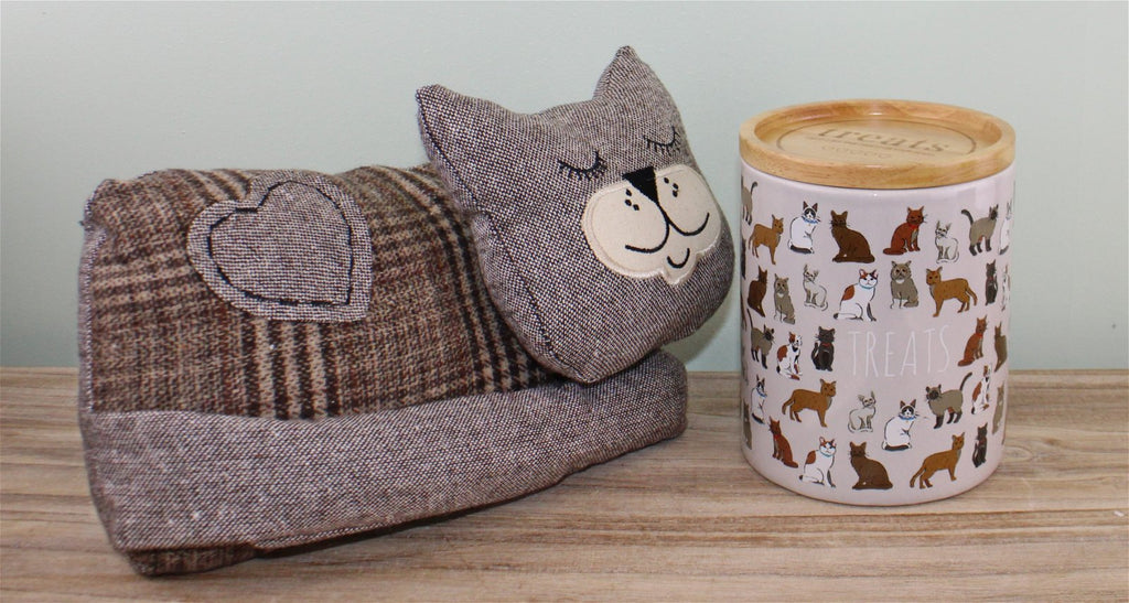 Keramiktopf mit Holzdeckel, Motiv Katze