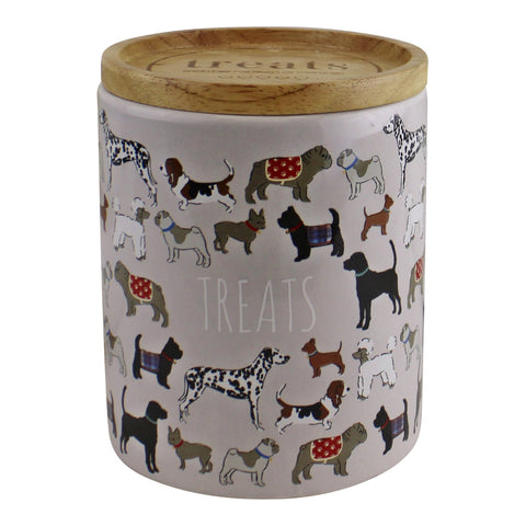 Keramiktopf mit Holzdeckel, Motiv Hund