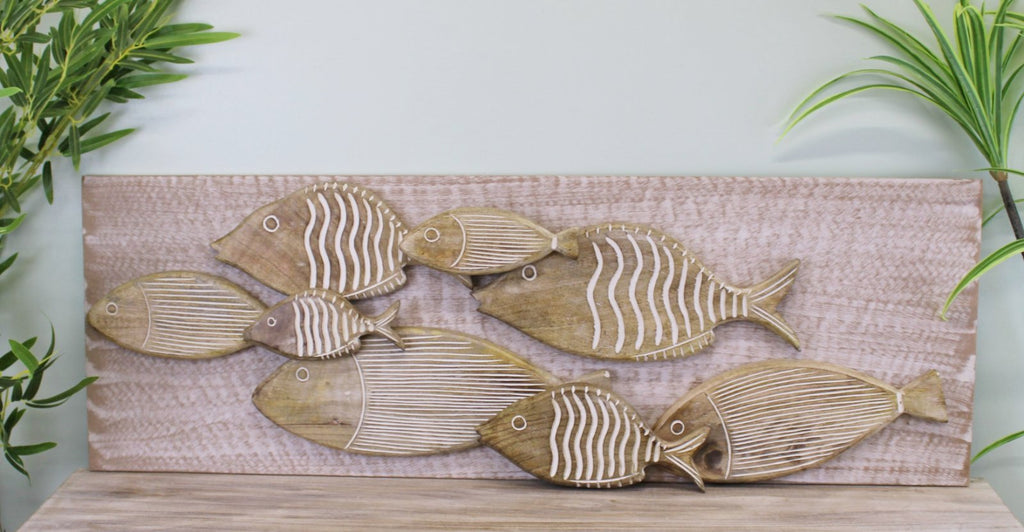 School Of Fish Holzwandkunst, 97x33cm