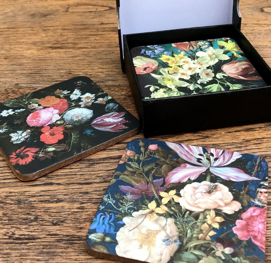 Packung mit sechs holländischen Blumenuntersetzern in Geschenkbox