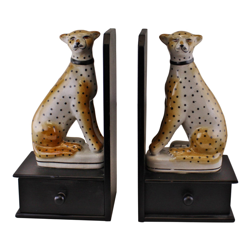 Set mit 2 Buchstützen aus Keramik-Leoparden