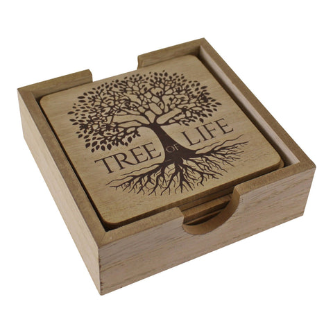 6 Baum des Lebens Untersetzer Set in einer Kiste