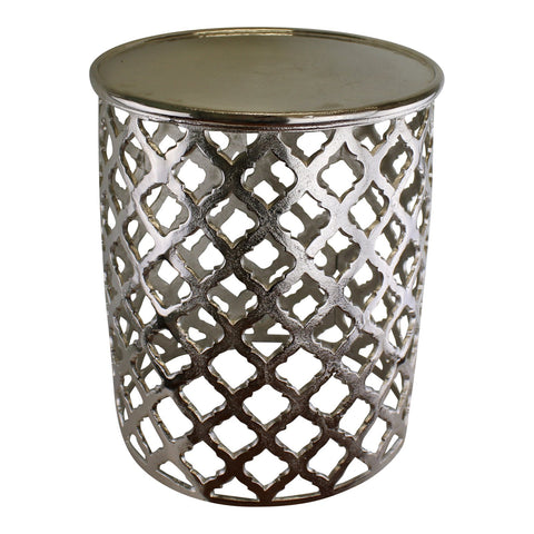 dekorativer Silber Metall Beistelltisch, Gitter Design