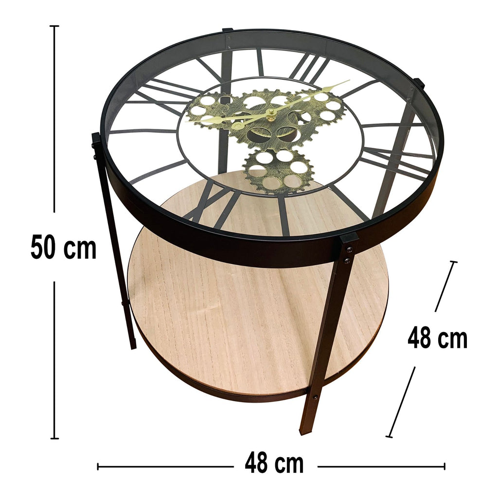 Uhrtisch aus schwarzem Metall mit Glasplatte