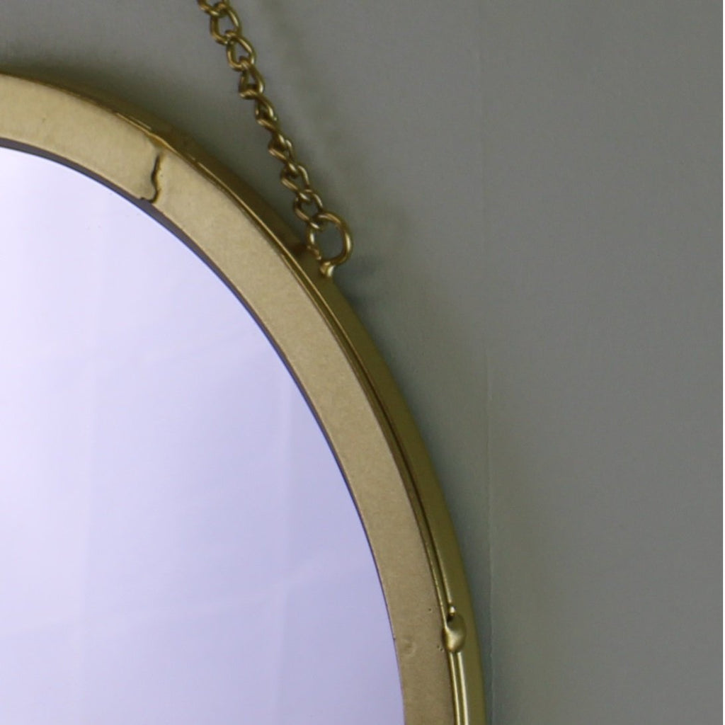 runder Spiegel aus Metall mit Kette goldfarben, 30cm