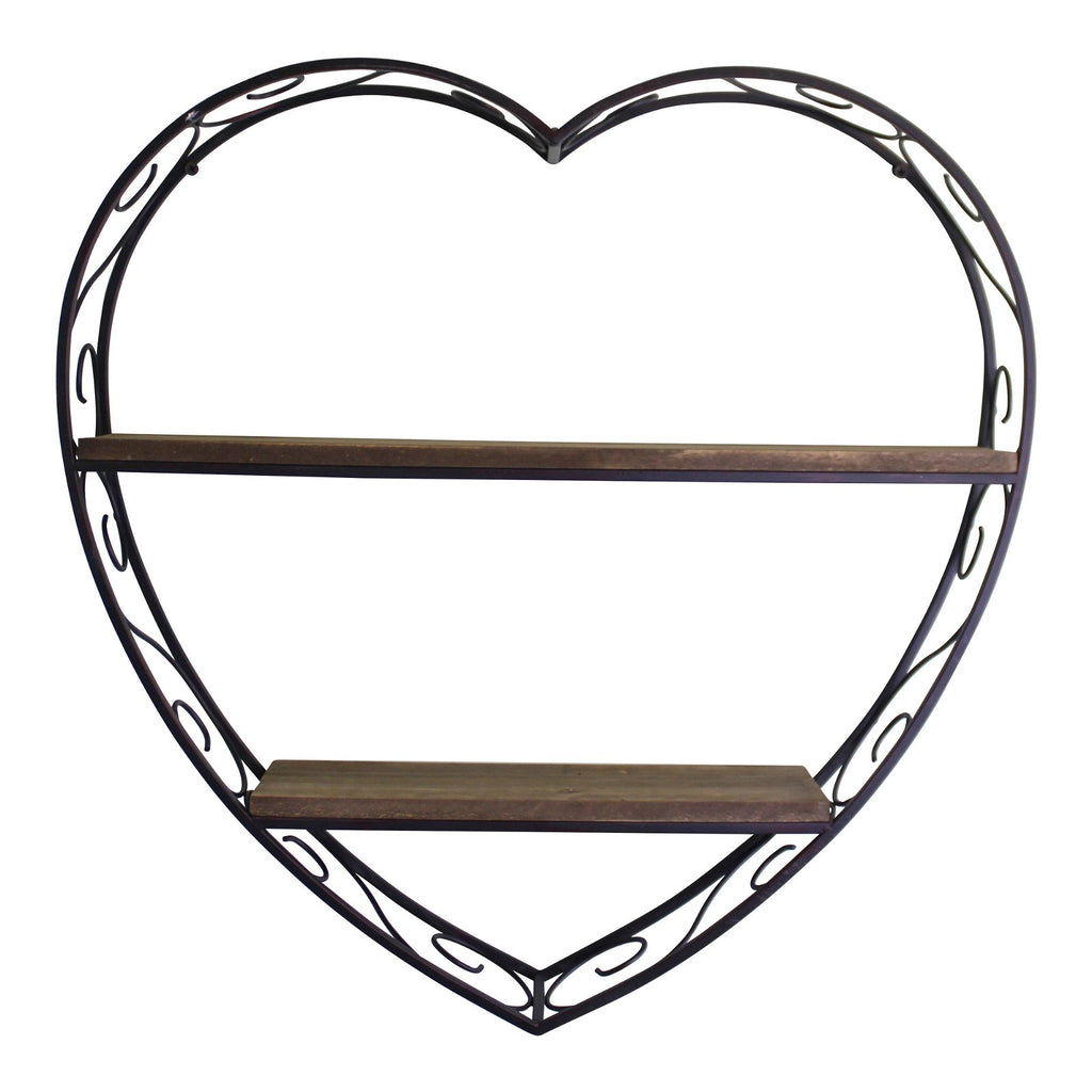 Regal aus Metall und Holz in Herzform mit 2 Böden
